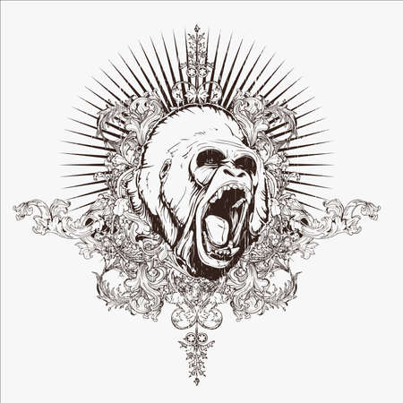 vector illustration of a skull for tattoo design, t-shirt design, symbol design, logo design and other design requirements.のイラスト素材