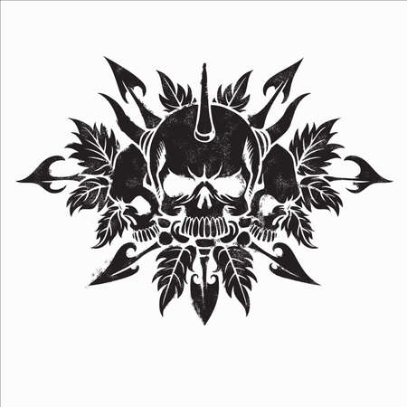 vector illustration of a skull for tattoo design, t-shirt design, symbol design, logo design and other design requirements.のイラスト素材