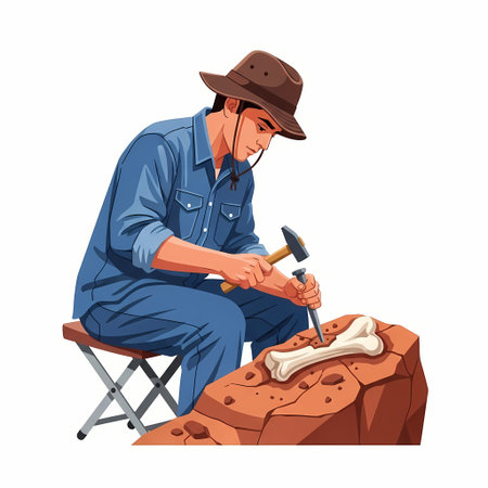 Female Paleolithic Researcher Measuring Fossil Bone