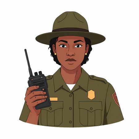 Female Park Ranger Using Handheld Two Way Radio