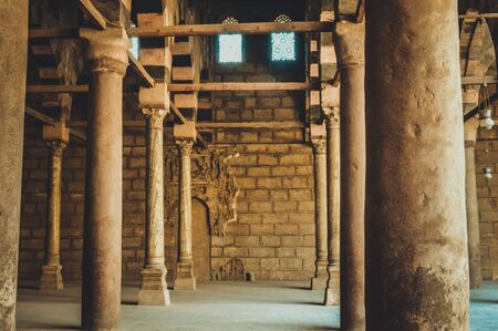 Columns at old mosque at Egyptのeditorial素材
