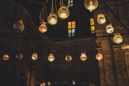 cairo, egypt, february 25,2017: view of lamps inside old mosque at cairo, egyptのeditorial素材