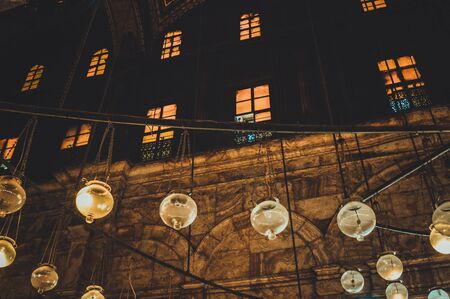cairo, egypt, february 25,2017: view of lamps inside old mosque at cairo, egyptのeditorial素材
