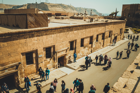 cairo, egypt, february 25,2017: top view of people at cairo citadel background