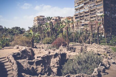 Cairo, Egypt, March 11, 2017: View of garden with old buildings at fish garden in zamalekの写真素材