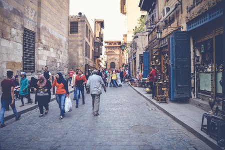 cairo, egypt, april 15, 2017: people walking in muizz streetのeditorial素材