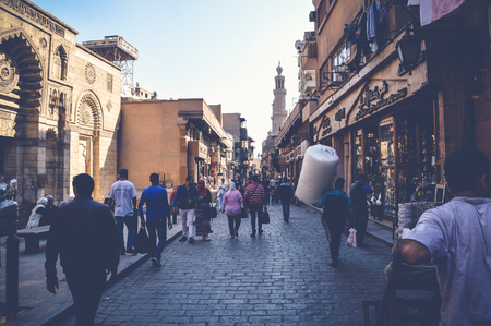 cairo, egypt, april 15, 2017: people walking in muizz streetのeditorial素材