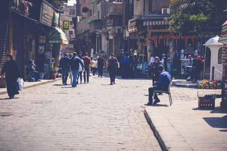 cairo, egypt, april 15, 2017: people walking in muizz streetのeditorial素材