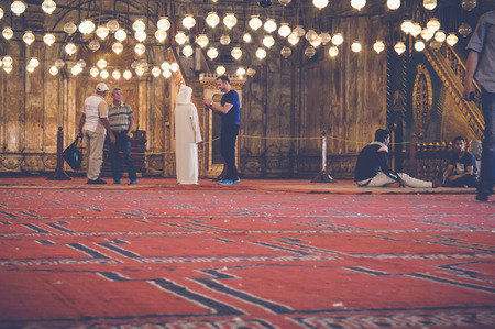 cairo, egypt, april 22, 2017: view of people inside muhammad ali mosque at cairo citadel