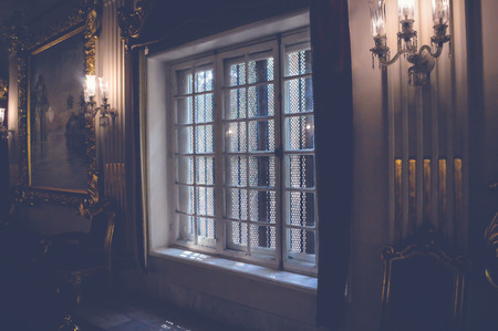 cairo, egypt, may 6, 2017: view of window inside throne hall of muhammad ali at manial palaceのeditorial素材