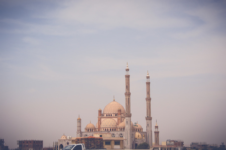 view of laylat al-qadr mosque at cairo ismaileya desert road in egyptの写真素材