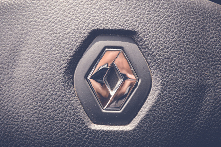 cairo, egypt, may 6, 2017: closeup of renault logo on Steering wheelのeditorial素材