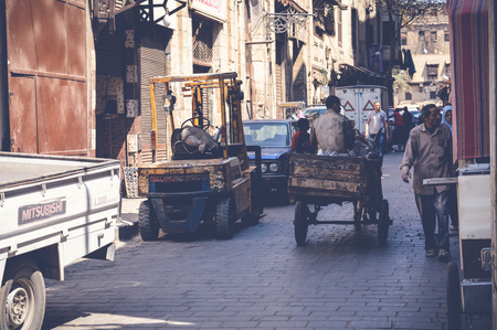 cairo, egypt, april 15, 2017: view of people at muizz street, old street at egypt