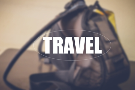 travel concept with blurring bag backgroundの写真素材