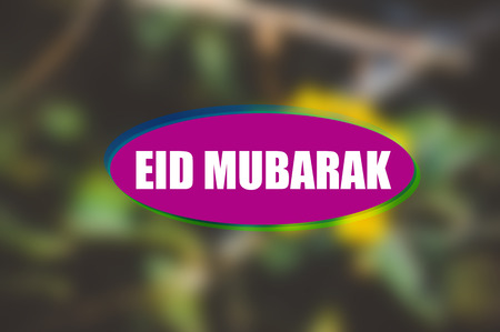 Eid Mubarak Card with blurring nature Backgroundの写真素材
