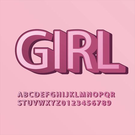 vector pink 3d font alphabet and numbers, girl wordのイラスト素材