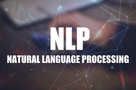 NLP word on blurring background, natural language processing cognitive computing technology conceptの写真素材