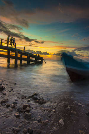 Nice sunset at the Indonesia Harborの写真素材