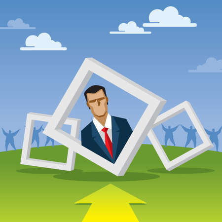 businessman in frame with arrowのイラスト素材