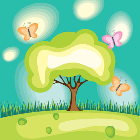 tree and bright varicoloured butterflies,vector illustrationのイラスト素材