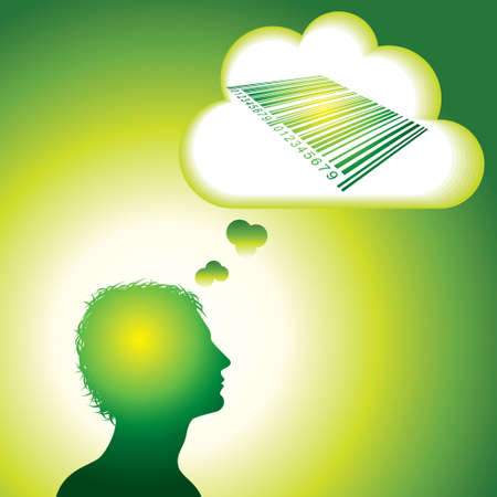 Silhouette of a head with bar code. - Illustrationのイラスト素材