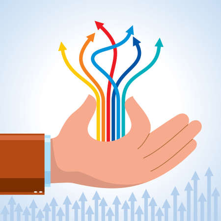 human hand and business chart arrowsのイラスト素材