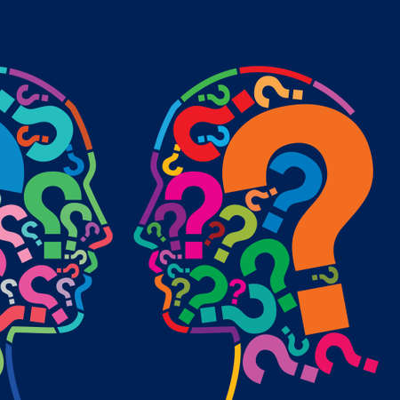 Man s head with many question - Illustrationのイラスト素材