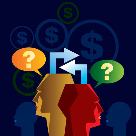 Thoughts and options. vector illustration of head with arrowsのイラスト素材