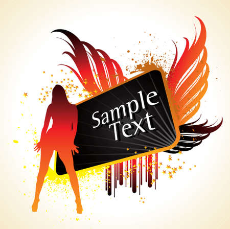 silhouette of young girl with wings and stylish text on abstract background.のイラスト素材