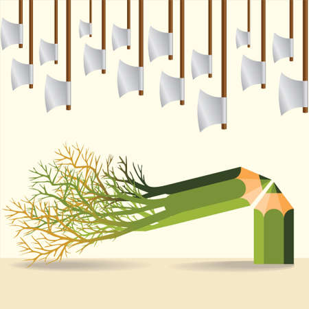 Pencil of wood material with Green planet conceptのイラスト素材