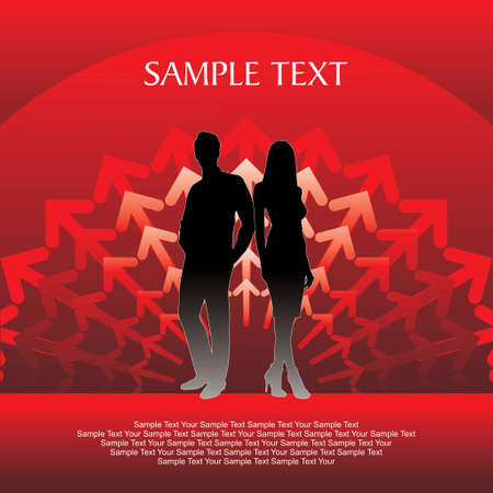 Business couple on red Arrow Background Original Vector Illustrationのイラスト素材