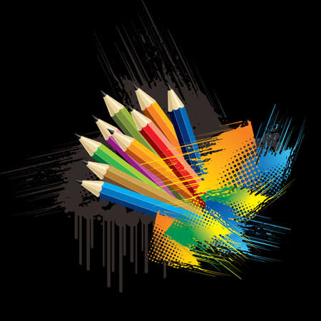 Color pencils on black backgroundのイラスト素材