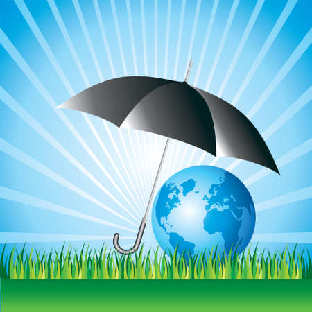 Planet earth under umbrella, nature preservation conceptのイラスト素材