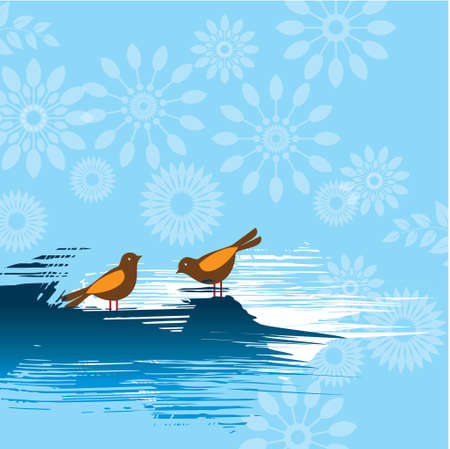 Pair of Robins On Seamless Background Illustrationのイラスト素材