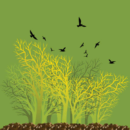 vector of the crows on the tree and in the airのイラスト素材