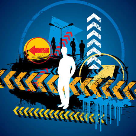 vector silhouette of a businessman deciding the right way,のイラスト素材