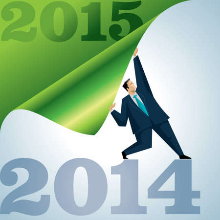 businessman change the number 2014 are 2015, vector illustrationのイラスト素材