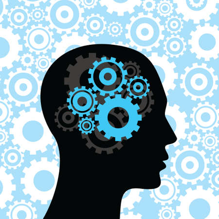 Head and brain gears in progress. concept of human thinking