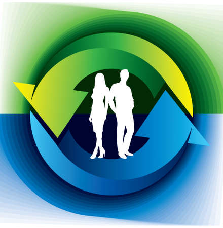 businessman and businesswoman on background with arrows?のイラスト素材