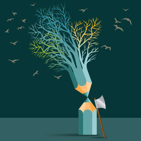 Creative pencil with green treeのイラスト素材