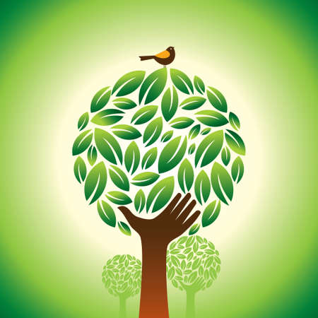 Green tree with handのイラスト素材