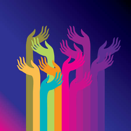 colored raised hands presentation - Illustrationのイラスト素材