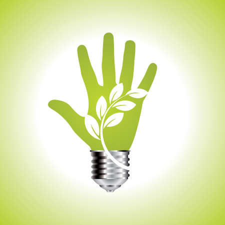 Green ecology bulb in open hands - Illustrationのイラスト素材