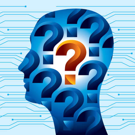 Male head silhouette with question marksのイラスト素材
