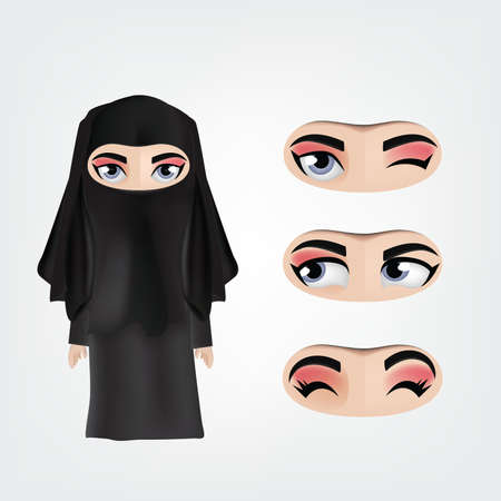 Saudi Woman in Mesh with different expressions.のイラスト素材