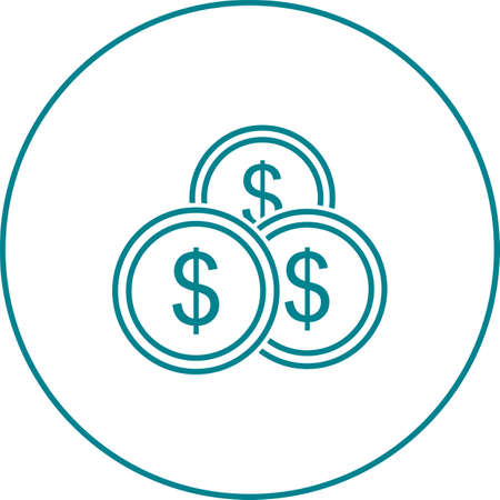 Beautiful Dollar coins Vector line iconのイラスト素材