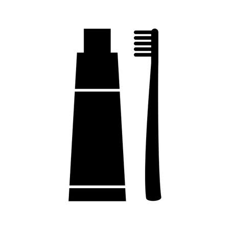 Beautiful tooth brush and toothpaste glyph black iconのイラスト素材