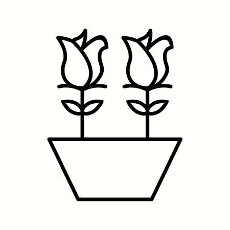 Unique Tulips In Pot Vector Line Iconのイラスト素材