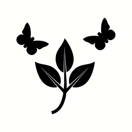 Unique Butterfly on Leafs Vector Glyph Iconのイラスト素材