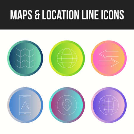 Unique set of maps & location 6 line iconsのイラスト素材